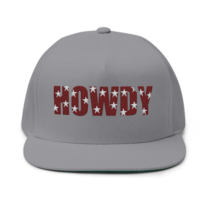 Howdy Embroidered Flat Bill Cap — Western Patriotic Snapback Hat