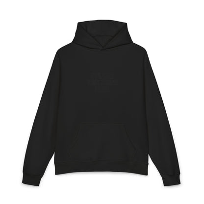 Relaxed Hoodie — Minimal Black Graphic Hoodie with Subtle Text