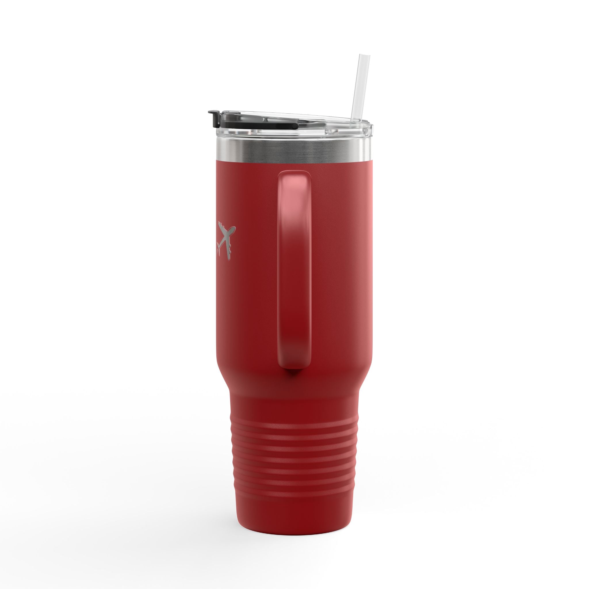 40oz Insulated Travel Mug — Red Tumbler with Airplane Design
