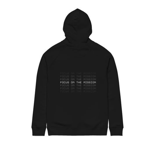 Focus on the Mission Hoodie — Minimal Back Text Black Hoodie