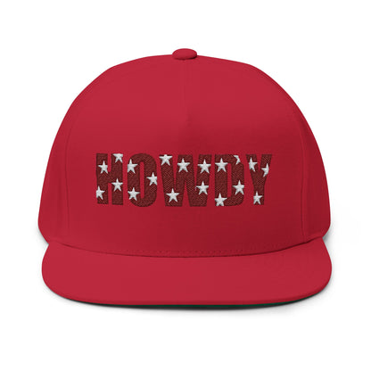 Howdy Embroidered Flat Bill Cap — Western Patriotic Snapback Hat