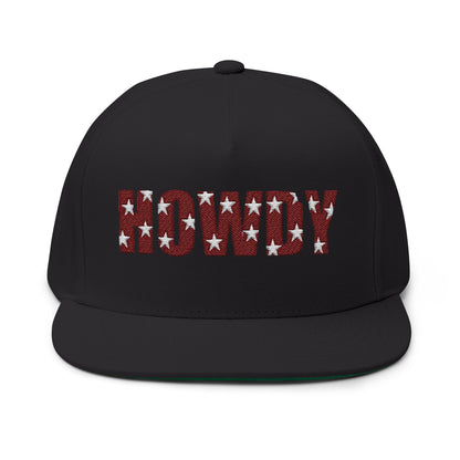 Howdy Embroidered Flat Bill Cap — Western Patriotic Snapback Hat