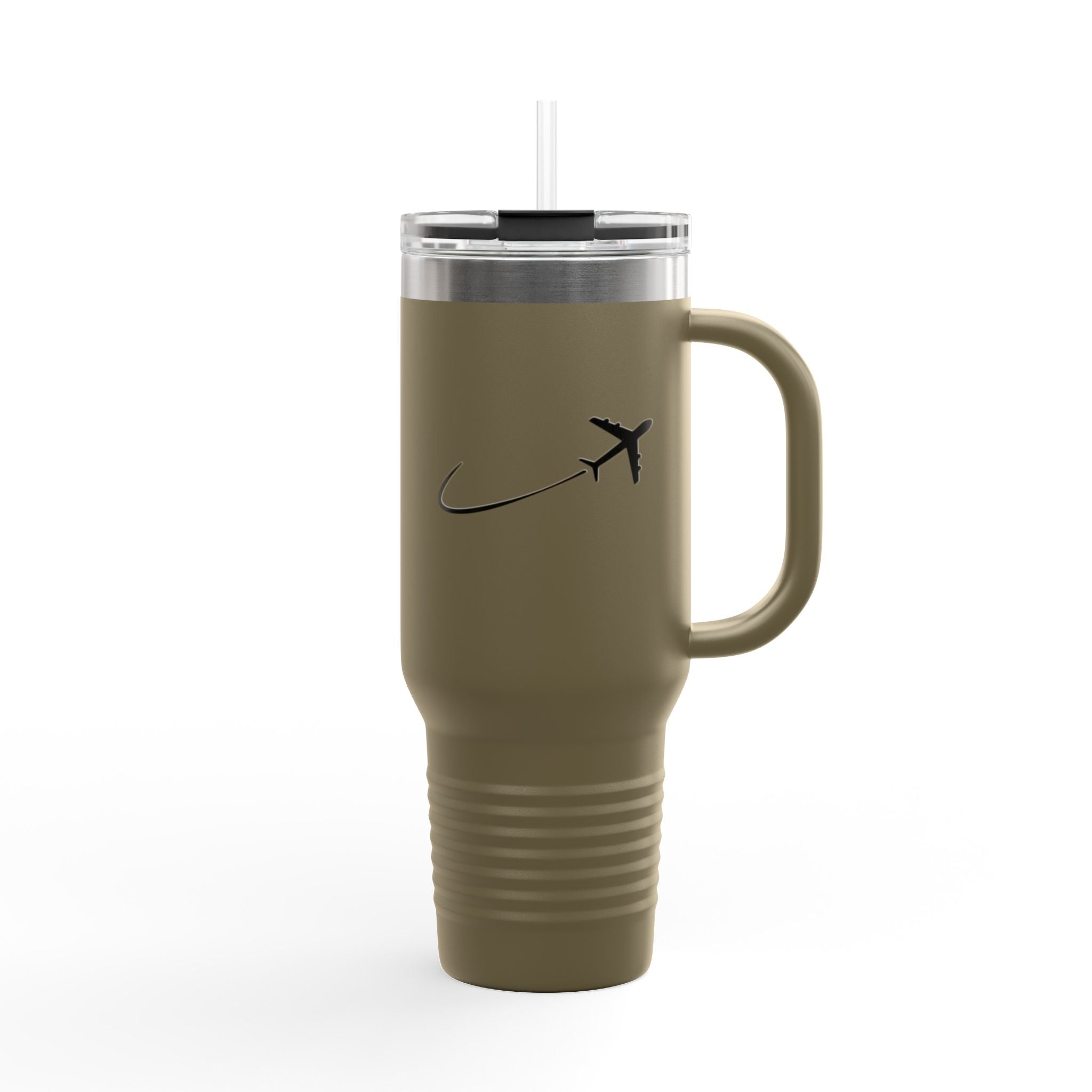 40oz Insulated Travel Mug — Red Tumbler with Airplane Design