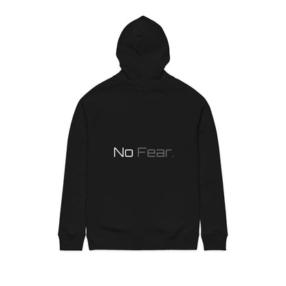No Fear Hoodie — Minimalist Black Pullover with Back 'No Fear.' Text