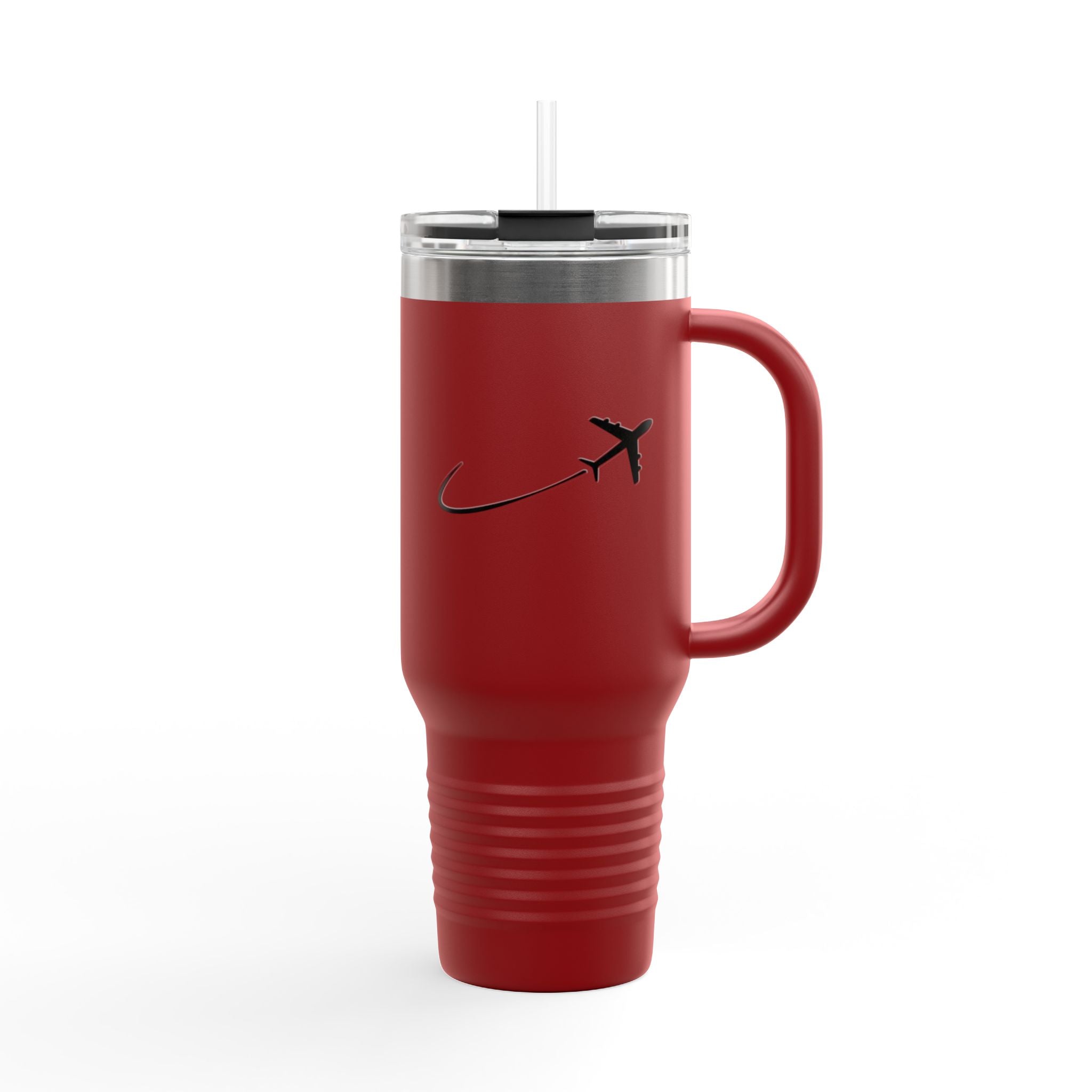 40oz Insulated Travel Mug — Red Tumbler with Airplane Design