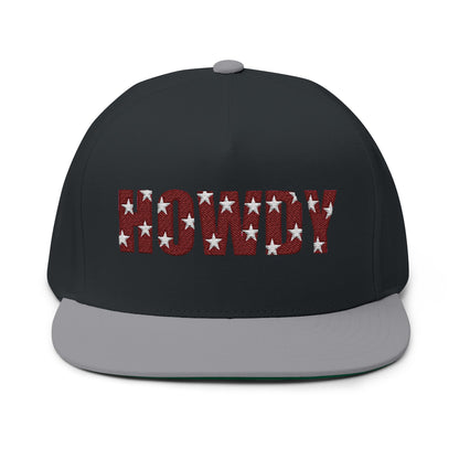 Howdy Embroidered Flat Bill Cap — Western Patriotic Snapback Hat