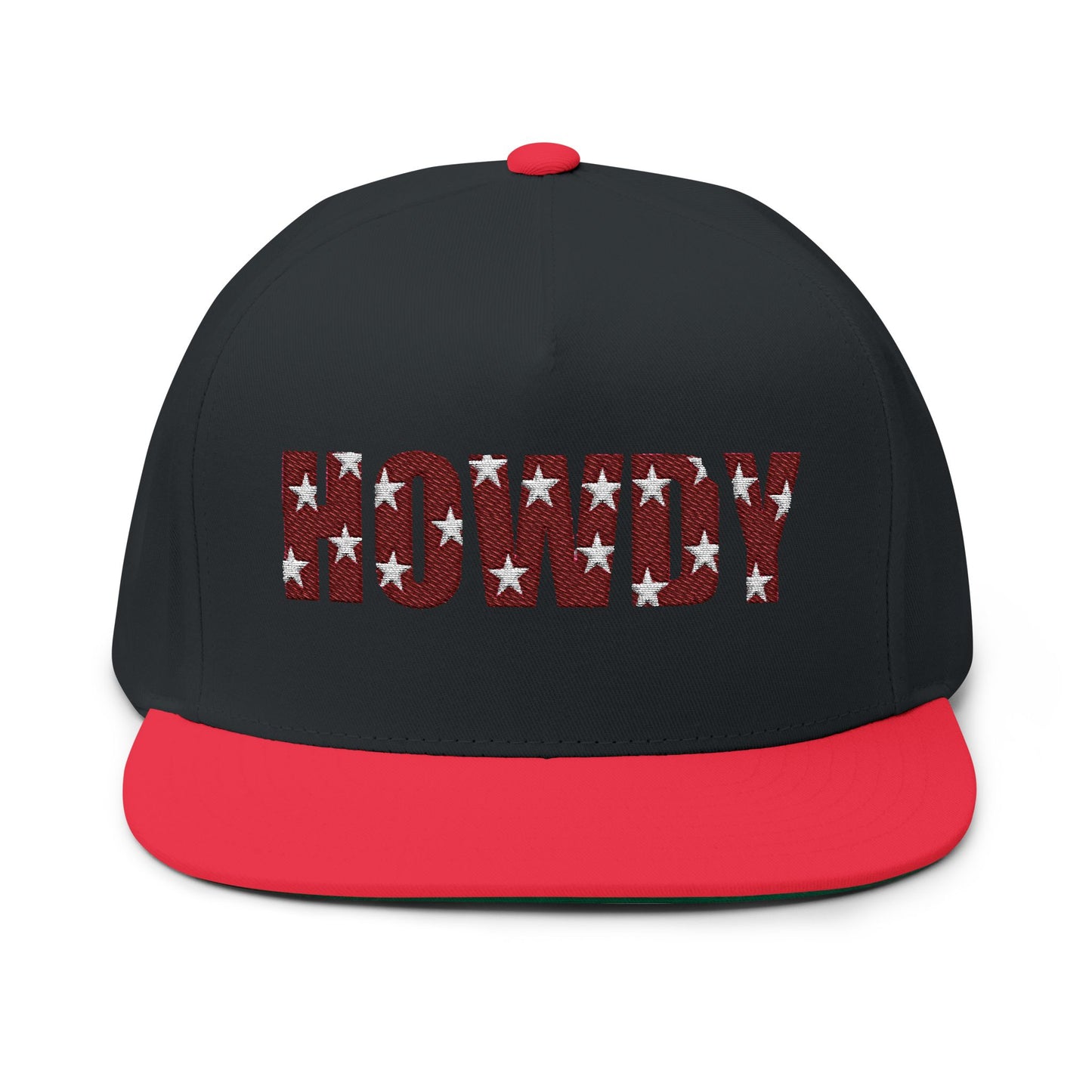 Howdy Embroidered Flat Bill Cap — Western Patriotic Snapback Hat