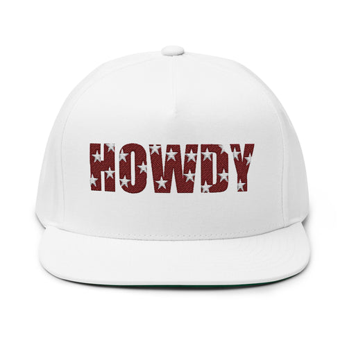 Howdy Embroidered Flat Bill Cap — Western Patriotic Snapback Hat