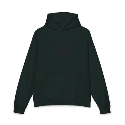 Relaxed Hoodie — Minimal Black Graphic Hoodie with Subtle Text