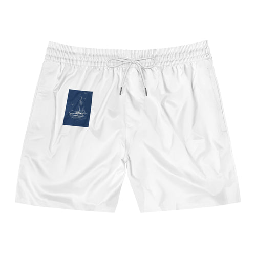 Men's Swim Shorts — Nautical White Mid-Length